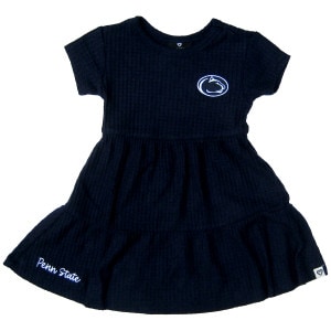 navy toddler waffle dress with Penn State Athletic Logo on left chest, embroidered Penn State bottom right